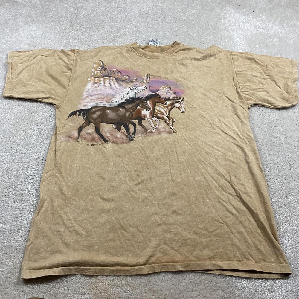 VTG Harlequin NG Shirt Mens 2XL Brown Horses Desert Graphic Tee 90s Animals
